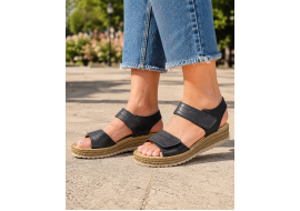 Sandale dama negre din piele naturala cu talpa confort si inchidere velcro dubla CP12N